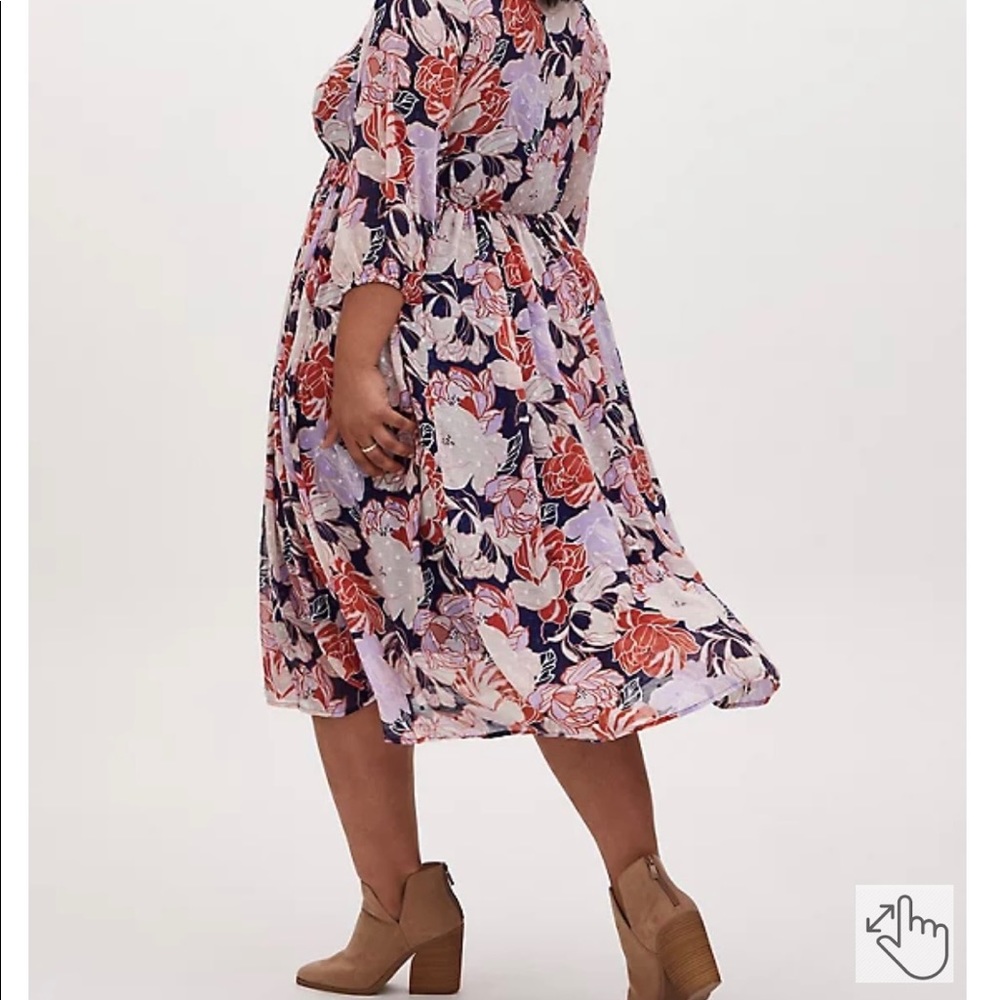 NAVY FLORAL SWISS DOT BUTTON DOWN TEA LENGTH DRESS